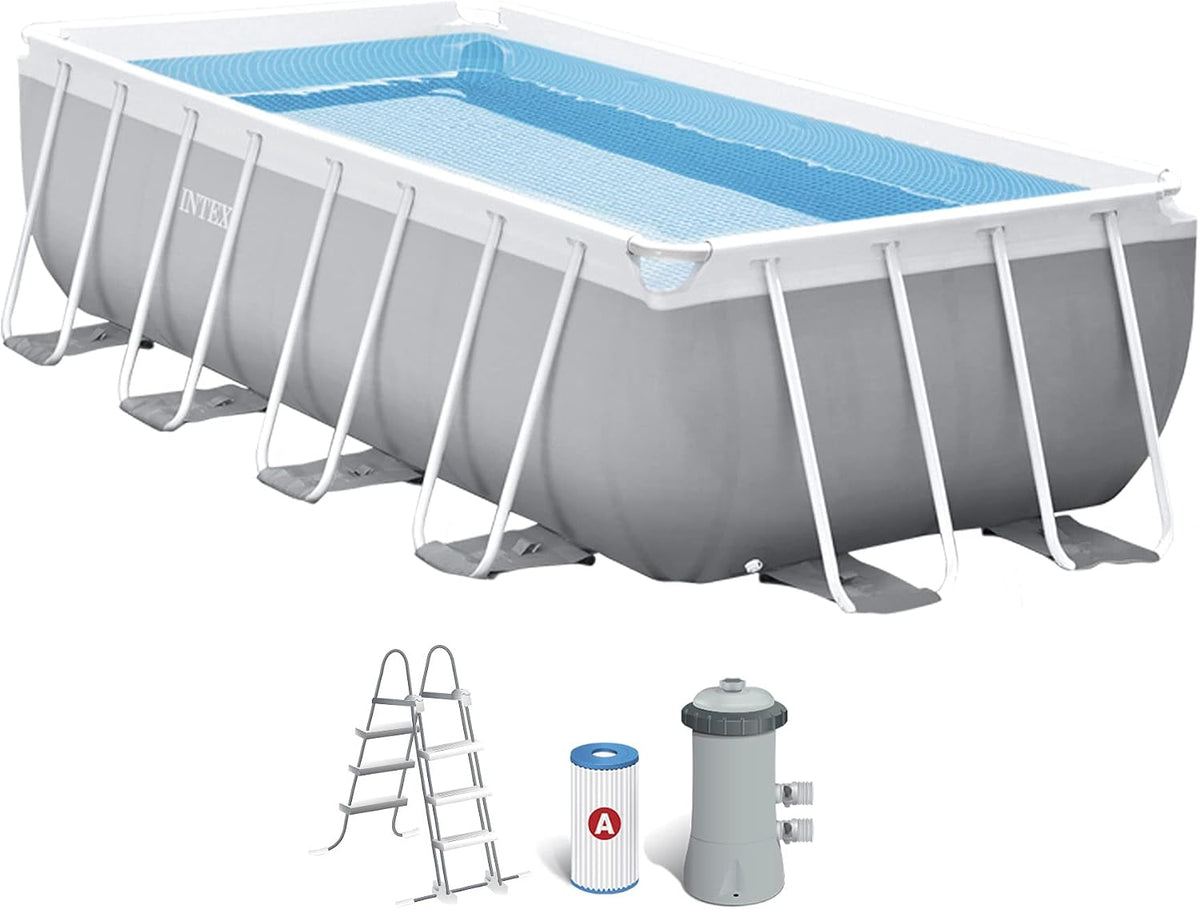 Intex, Stahlrahmenpool, 4M, 2M, 1M, Grau/Weiss, X X Prism Frame Rectangular Pool Set