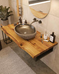 BestLoft.de, Waschplätze, 60 cm, 45 cm, 40 mm, Beige/Braun, Waschtischplatte Holz (Länge: / Breite: 40- ) Waschtisch
