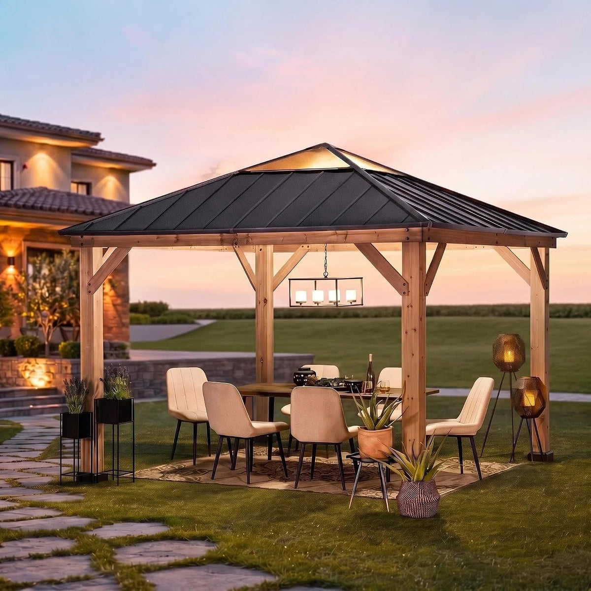 Sunjoy, Pavillon, 14 cm, 36 m, Braun, 36x3, Holz mit lichtdurchlässigem Dachfenster, Holz wasserdicht stabil Winterfest