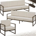 Sofa, tectake, Weiss/Grau, ® Gartenlounge Outdoor, 2X 3 Sitzer 1x Gartensessel, Relaxsessel Garten, Gartenbank