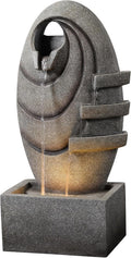 Teamson Home, Bodenspringbrunnen, Grau, Garten Outdoor Brunnen Moderner Ovaler Brunnen mit warmen, Einstellbarer Fluss