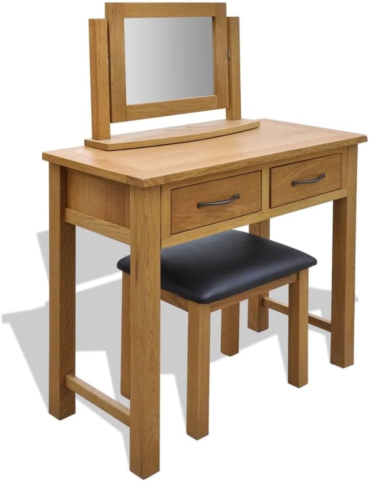 Schminktisch, vidaXL, Eichenholz, Eiche, Frisiertisch mit Hocker Massivholz