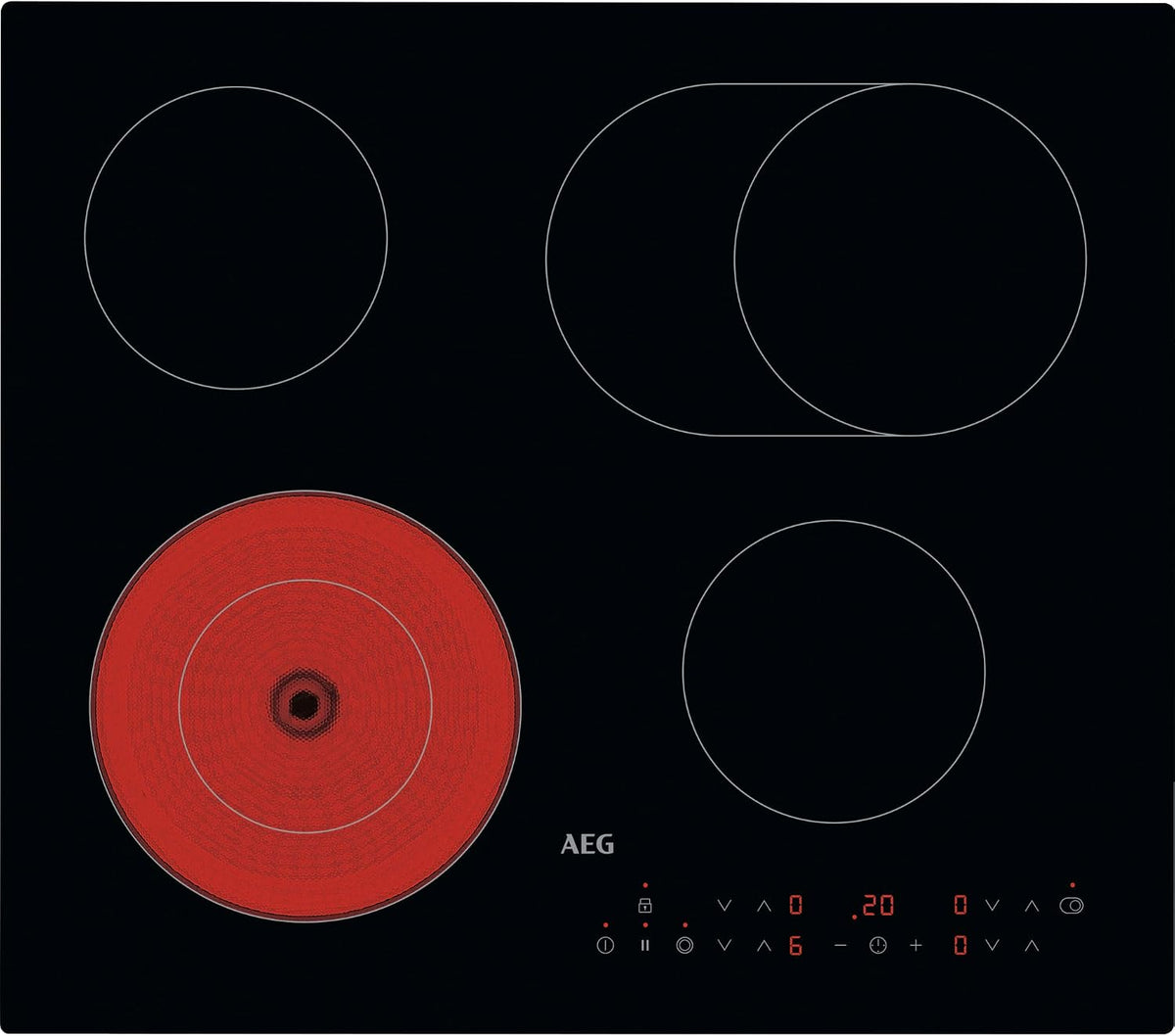 AEG, Kochfeld, 49 cm, Schwarz, HRX64360C, Ceran-, Serie 3000, 4 Kochzonen, Touch-Steuerung, Gas auf Glas, Restwärmeanzeigen