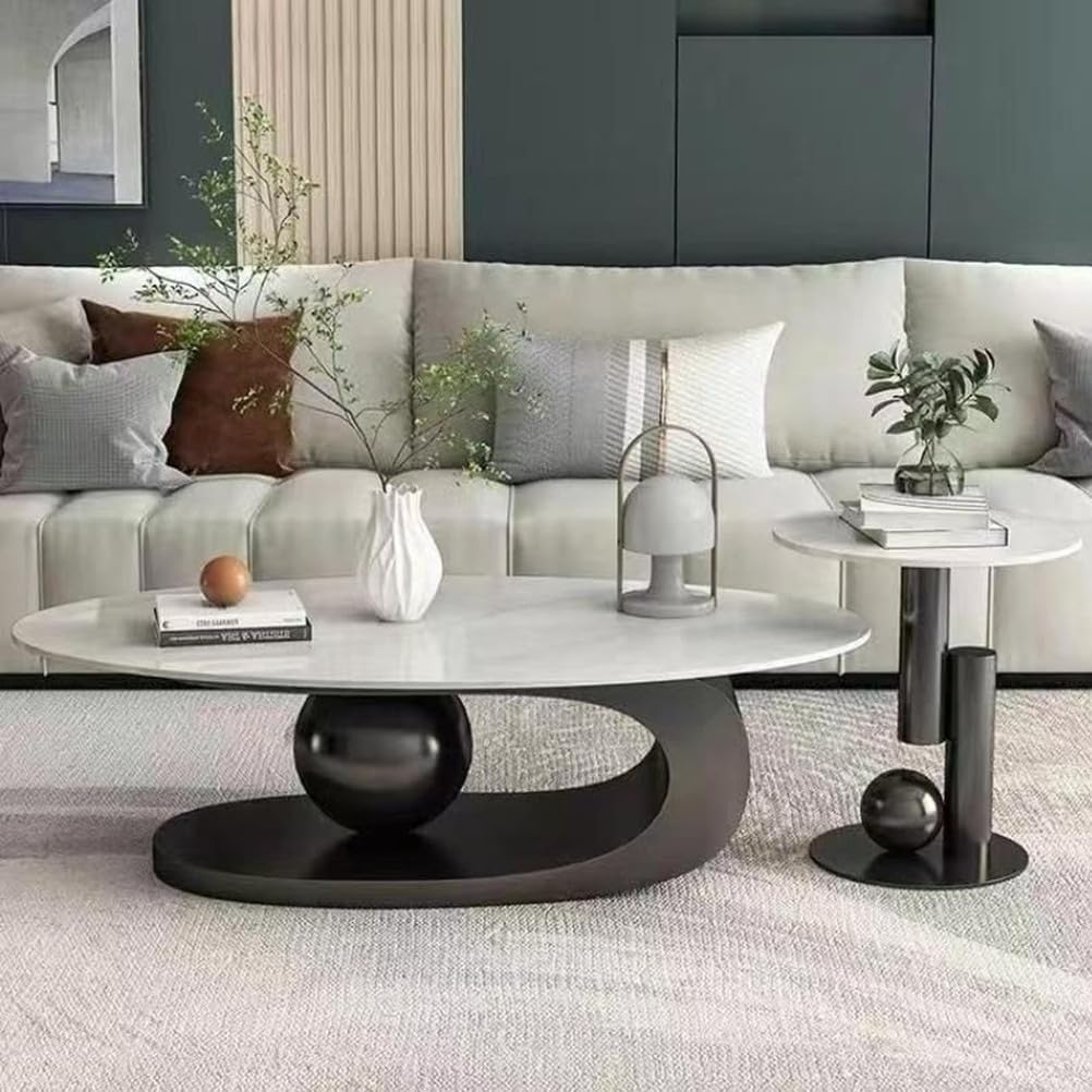 Sofa, PVYGDXYI, Schwarz, Ovale Couchtische aus Stein für das Wohnzimmer, moderner ovaler Couchtisch aus zeitgenössischem Stein