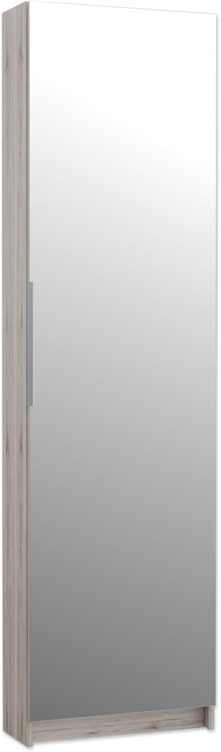 Forte, Schuhschrank, 180 x 50 x 20 cm, Grau/Weiss, Calma mit 1 Spiegeltür, Holzwerkstoff, Sandeiche