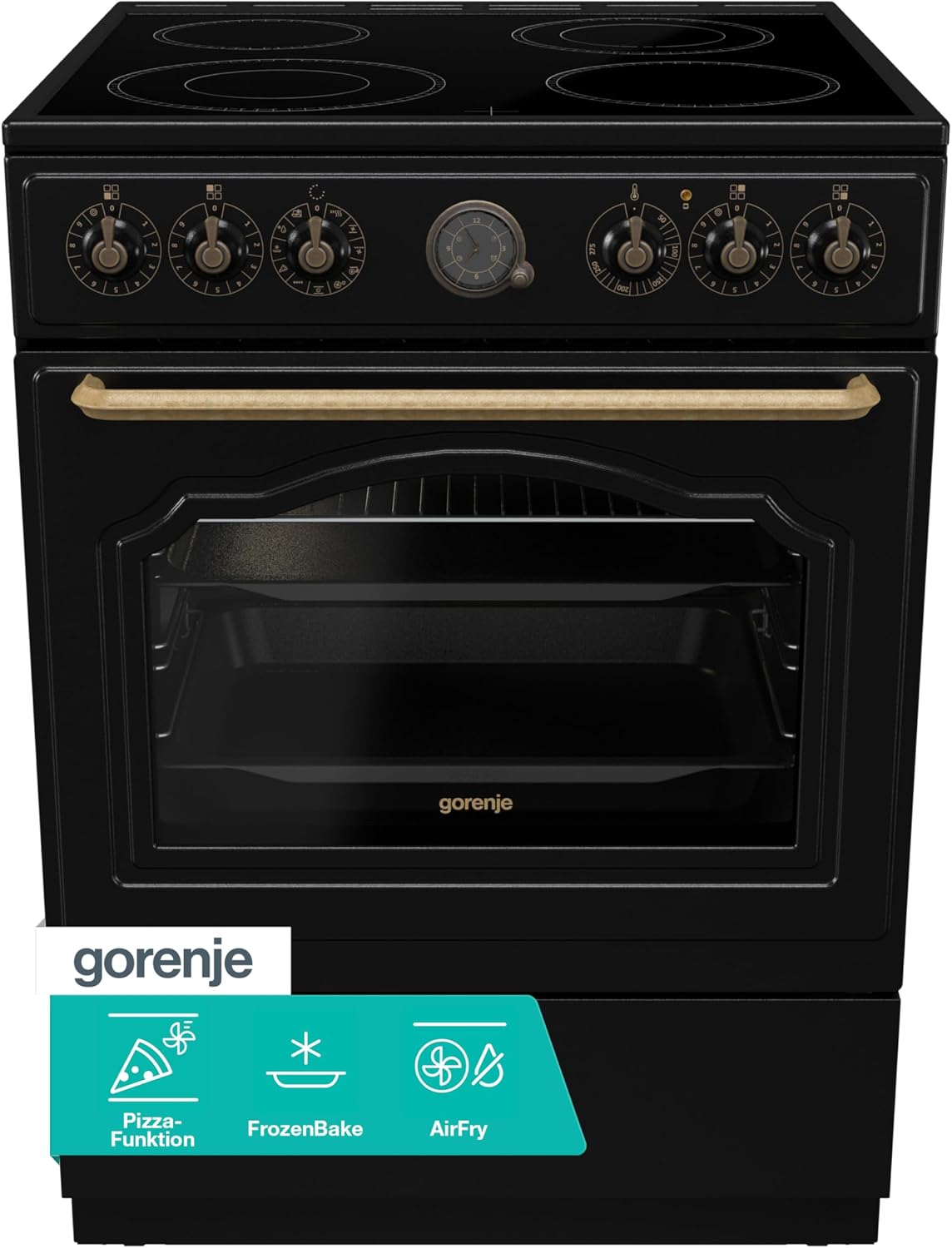 Gorenje, Kochfeld, 71 Liter, 60 cm, Schwarz, Classico GECS 6 B70CLB Elektrostandherd mit Glaskeramik- /
