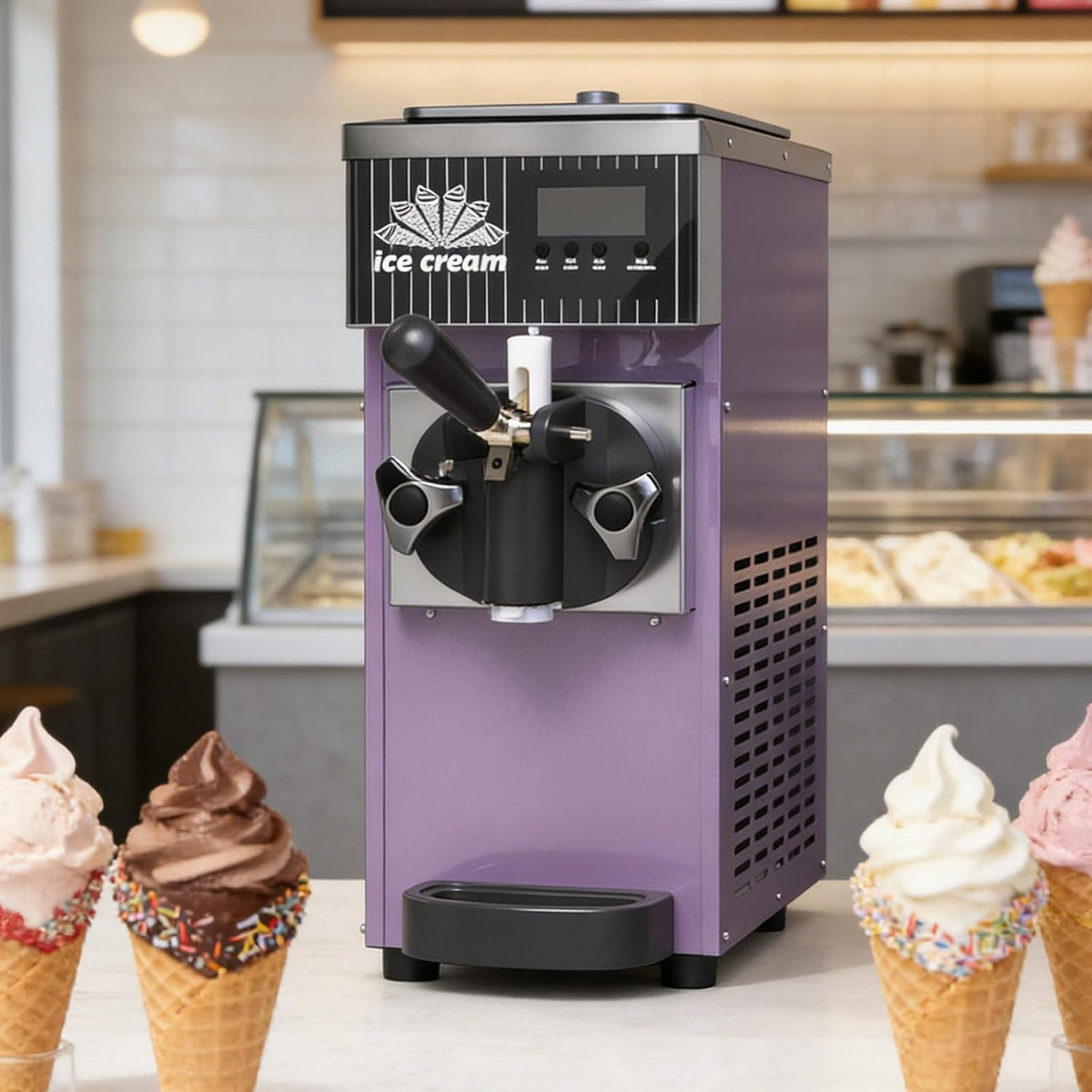 QJJML, Eismaschine, 450 W, 750 W, 3,5 L, 7,4 L, Violett, Für Eine Sorte, Professioneller Softeishersteller Mit Edelstahlgehäuse
