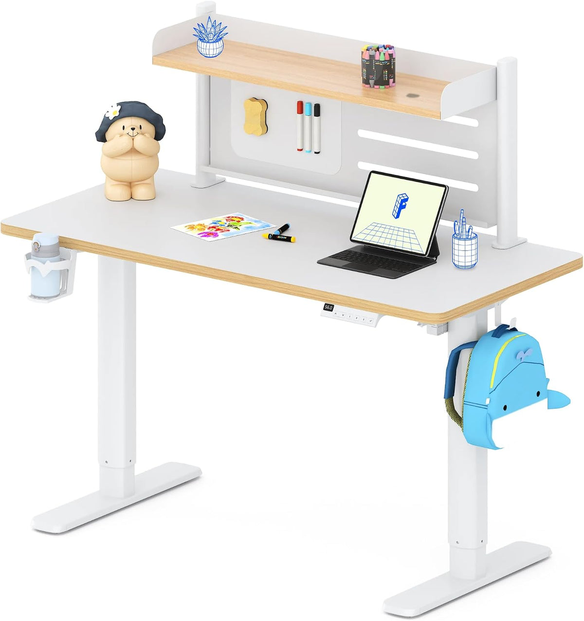 FLEXISPOT, Schreibtisch, 110 × 52 cm, Weiss, Kinder höhenverstellbar elektrisch