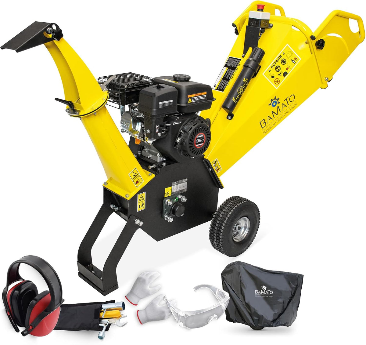 BAMATO, Häcksler & Mulcher, 100 mm, 4,1kW, Grau/Gelb, Holzhäcksler HACK-100 Gartenhäcksler Schredder