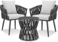 Gartenmöbel-Set, tectake, Grau/Weiss, ® Lugano Rope-Design, Aluminiumgestell, Tisch 2 Stühle, Dicke Sitzpolster