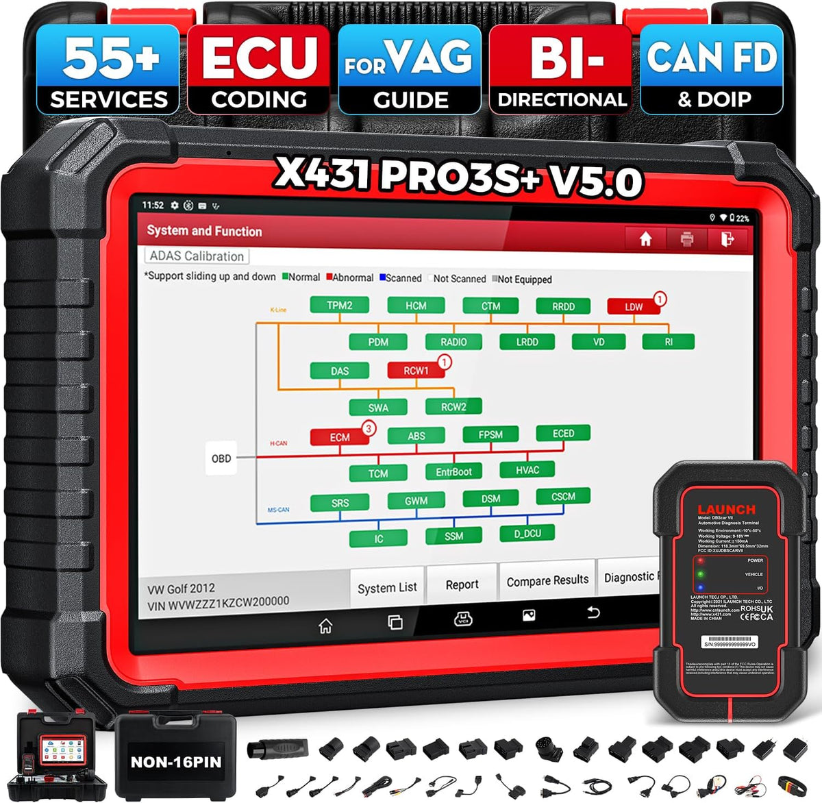 LAUNCH, OBD-II Diagnosewerkzeuge, Weiss, X431 PRO3S+ V5.0 OBD2 Diagnosegerät OE-Level voll System, Bidirektionaler Steuerung