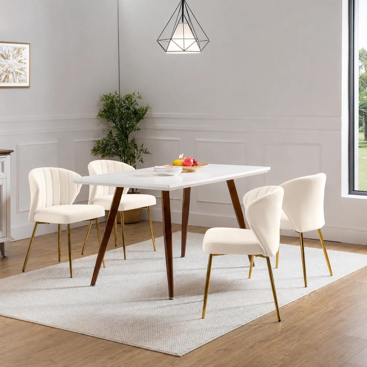 Fiximaster, Esszimmerstuhl, Weiss, Esszimmerstühle 4er Set, Polsterstuhl Esszimmer modern, Samt, Küchenstuhl mit Rückenlehne