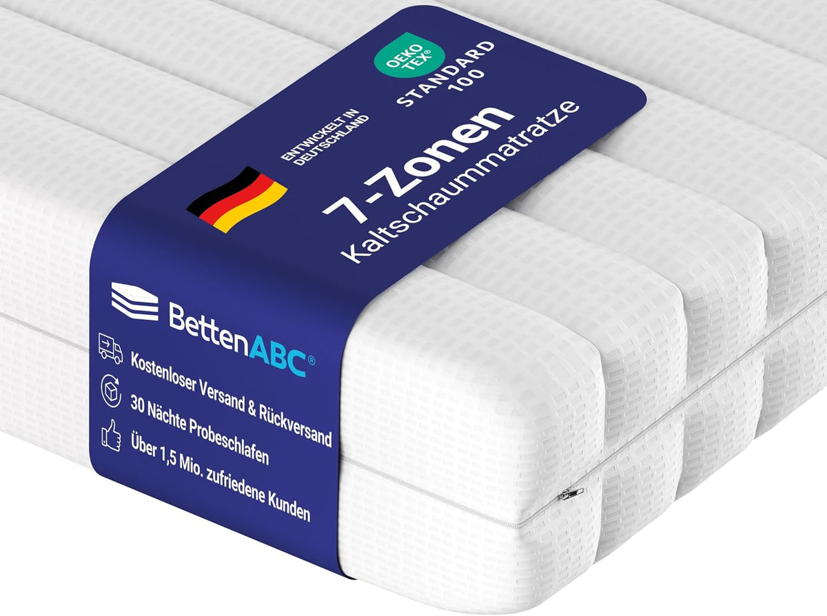 BettenABC, Matratze, 140x200 cm, Weiss/Blau, (KSP-500) - (H3) - 7-Zonen
