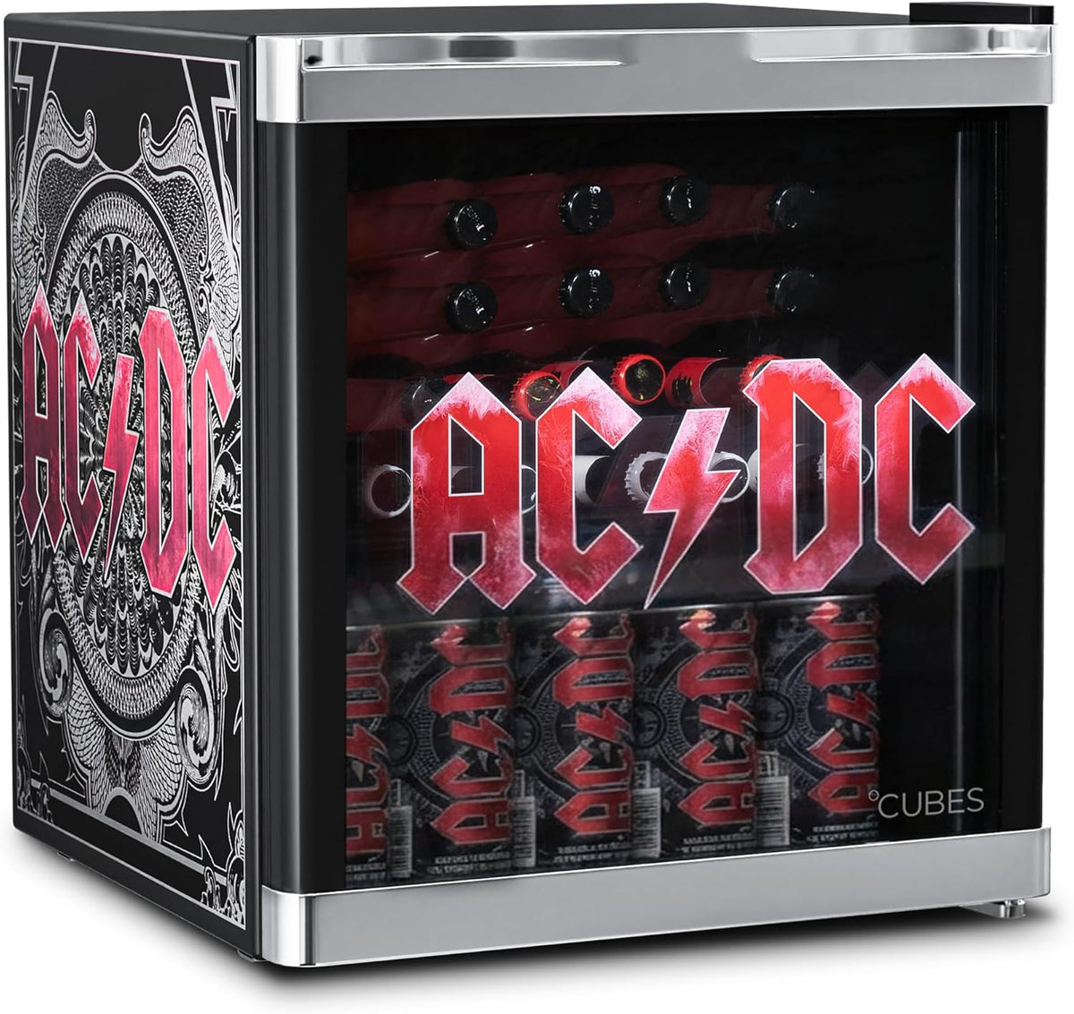 °CUBES, Mini-Kühlschrank, 48 L, Grau/Schwarz, AC / DC Mini Kühlschrank, Getränkekühlschrank mit Glastür & wechselbarem Türanschlag