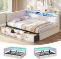AOGLLATI, Matratze, Beige, Polsterbett Schlafsofa 140x200, Doppelbett mit LED-Beleuchtung & Ladestation, Jugendbett Tagesbett
