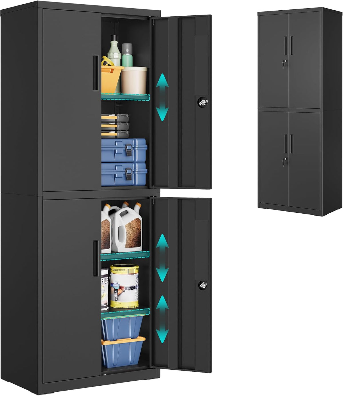 SONGMICS, Aktenschränke, 40 x 60 x 180 cm, Schwarz, Aktenschrank, mit 4 Türen und 5 Ebenen