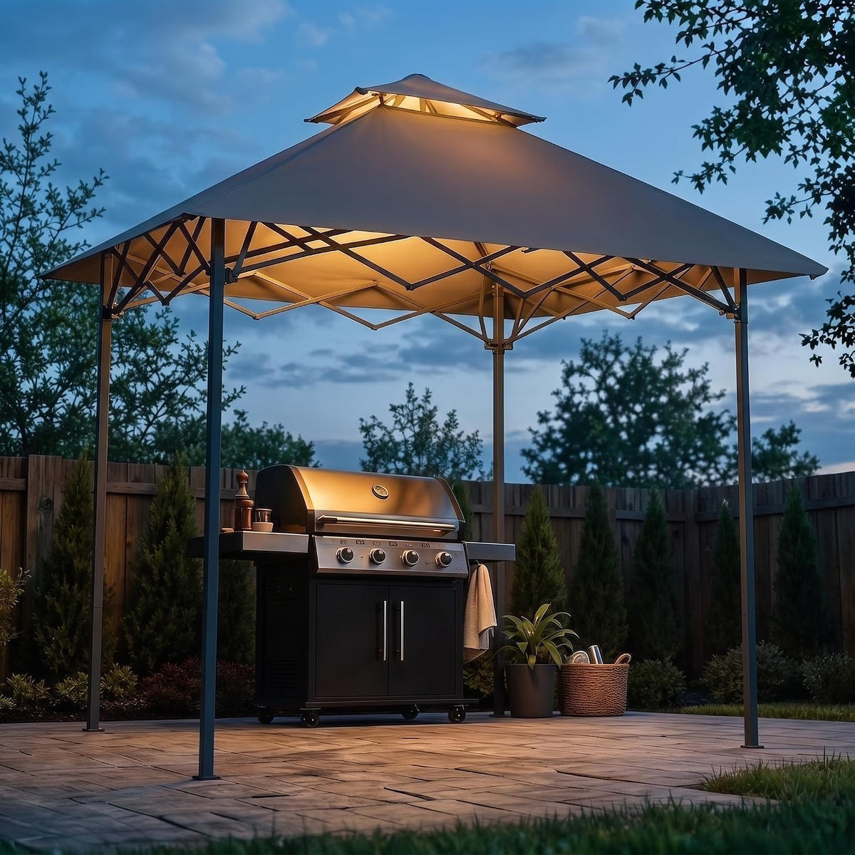 Sunjoy, Pavillon, 5 m, Blau/Schwarz, Pop Up Grill mit magnetischer LED Leuchte, 2 Höheneinstellungen, doppelt belüftetem Dach