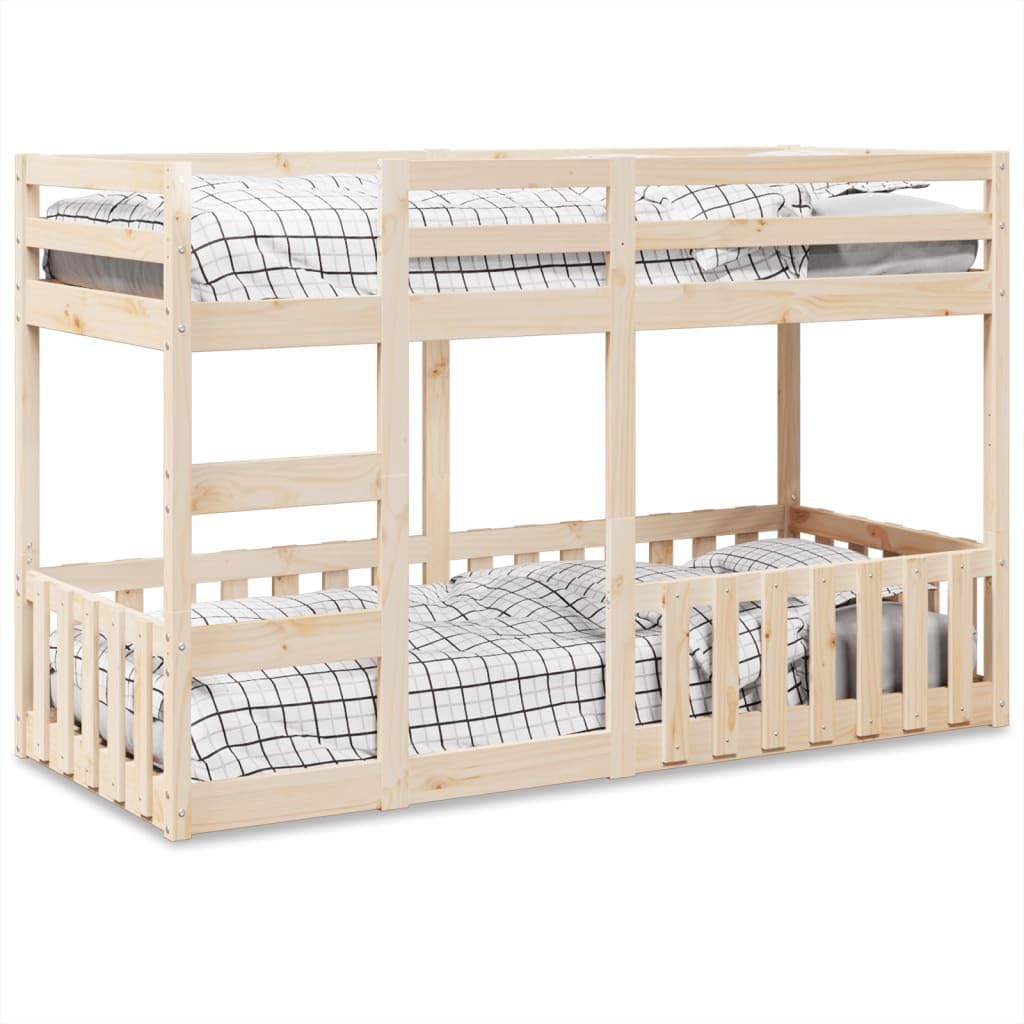 Willood, Bett, 75x190 cm, Massives Kiefernholz (unbehandelt), Weiss/Grau, Etagen, Kinder mit Rausfallschutz Leiter
