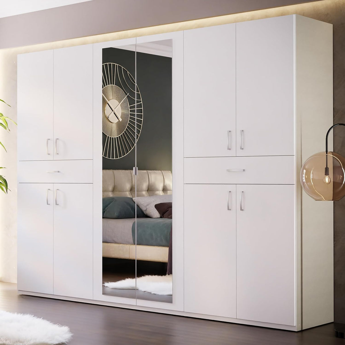 Kleiderschrank, Forte, 269,7 cm, 210,5 cm, 54 cm, Weiss, Serenade 270, moderner Drehtürenschrank, 10-türig, 2 Schubladen