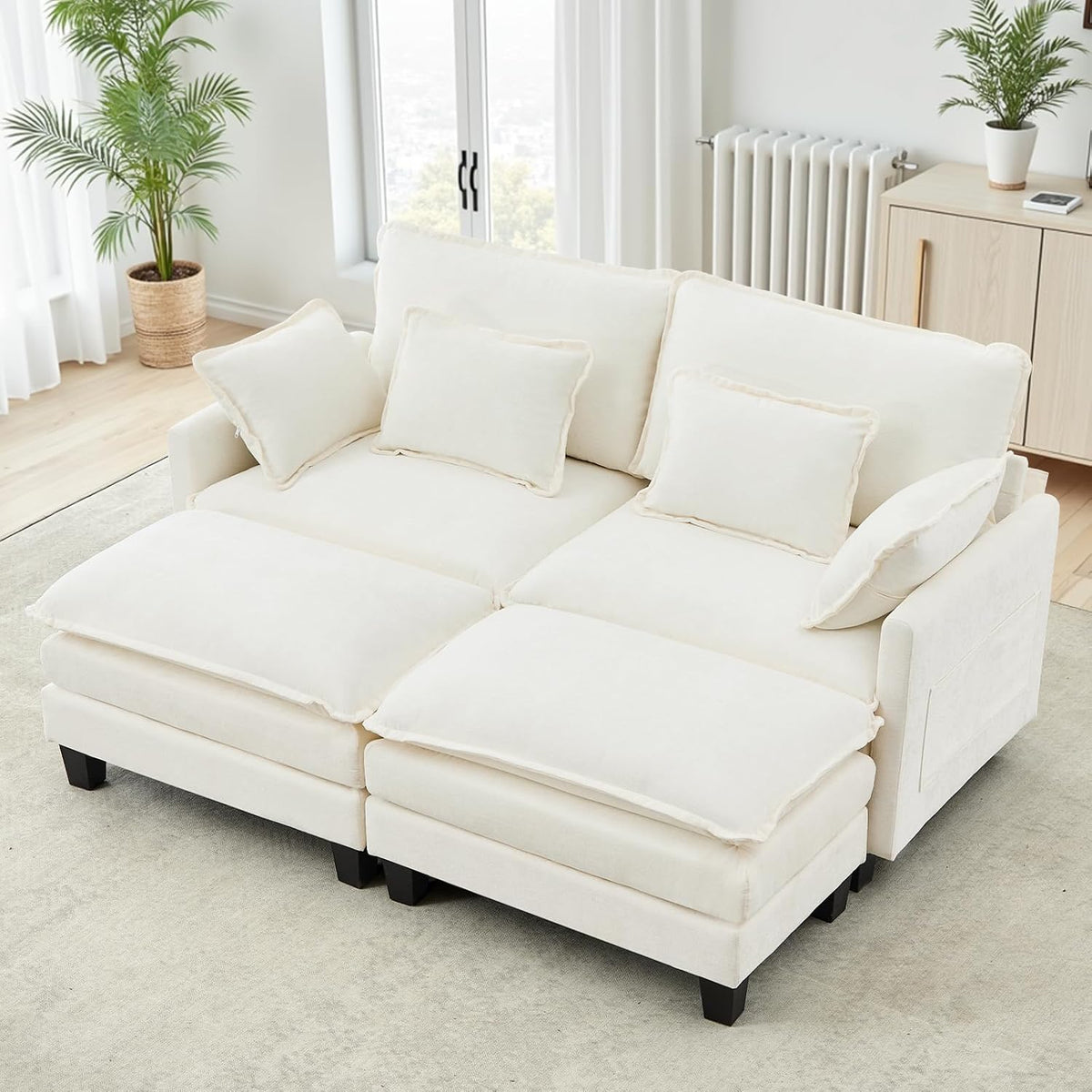 TCGBKAF, Sofa, 197 cm, Beige, Modulares mit Schlaffunktion, Chenille Eck Klein mit Dicken Polstern, L Form Set mit Couch Kissen
