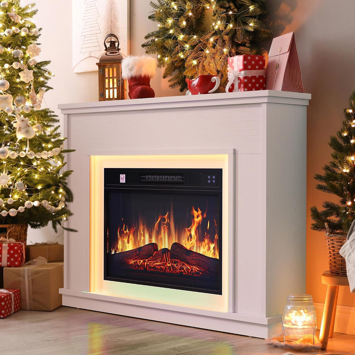 YITAHOME, Elektrische Kamine, Braun, Elektrokamin, 23inch Realistischer 3D Flammeneffekt