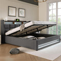 Merax, Matratze, 160x200 cm, Grau, Polsterbett, Doppelbett mit Bettkasten und Lattenrost, Stauraum Kopfteil mit LED & USB Ladefunktion