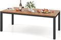 GOPLUS, Esstisch, 200×90 cm, 5 cm, Weiss/Grau, Gartentisch aus Akazienholz, Terrassentisch wetterfest mit Schirmloch