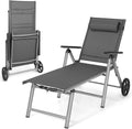 COSTWAY, Liegen, Grau, Sonnenliege Aluminium mit Rollen, Gartenliege klappbar