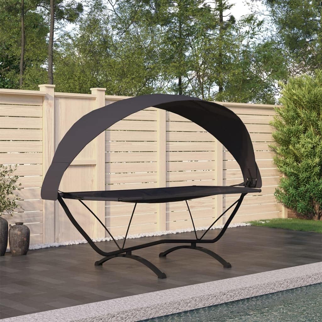 Zentexion, Liegen, Stahl, Oxford-Gewebe, Schwarz, Outdoor-Loungebett mit Dach Stahl und Oxford-Stoff