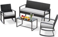 Gartenmöbel-Set, Xbro, Grau/Weiss, Rattan Gartenmöbel Set für 4 Person, Balkonmöbel Lounge mit 2 stühlen