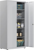 HOMSTEEL, Schränke, 180 x 80 x 40 cm, Weiss, Aktenschrank, Mehrzweckschrank, Stahl-Aufbewahrungsschrank, Werkstattschrank