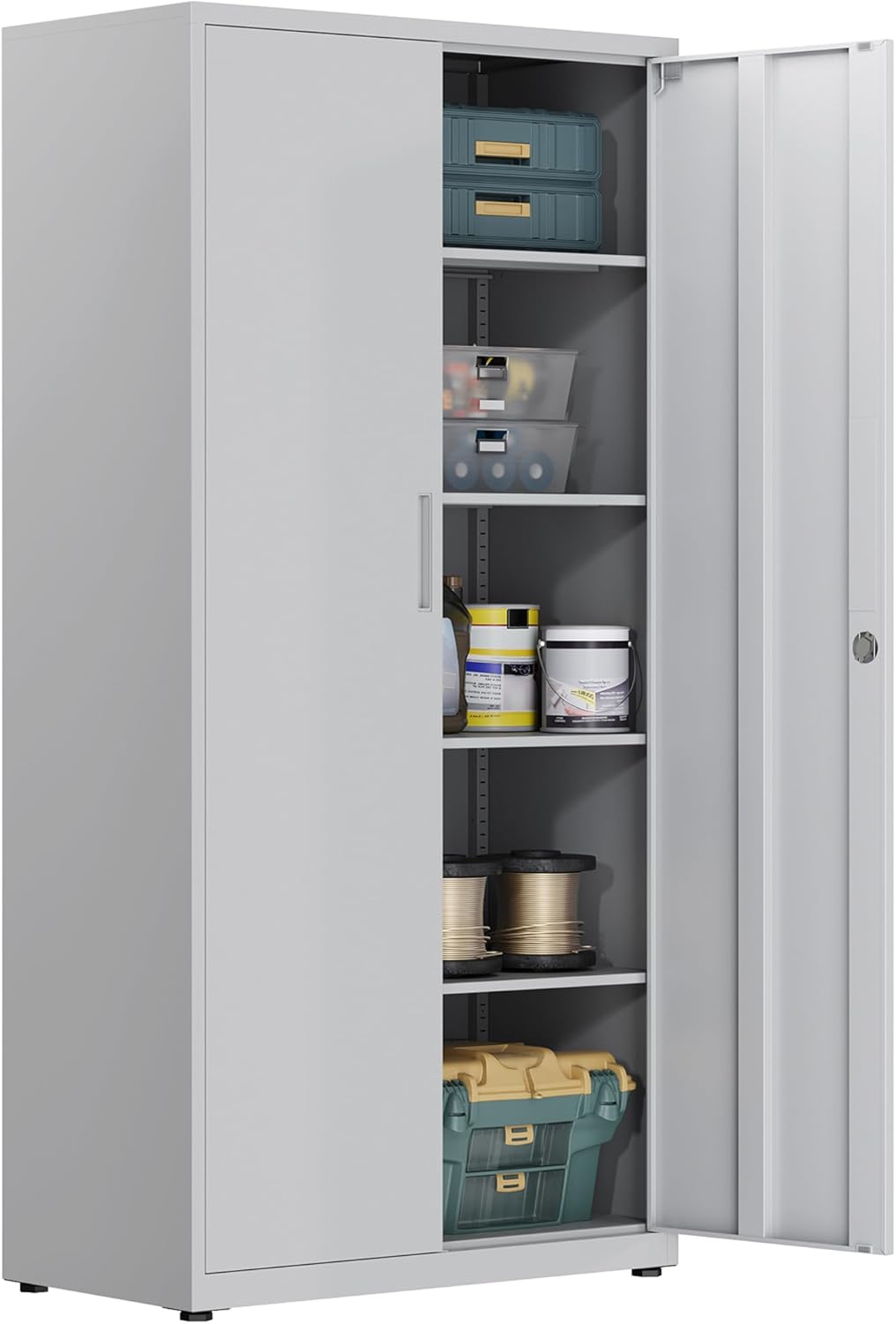 HOMSTEEL, Schränke, 180 x 80 x 40 cm, Weiss, Aktenschrank, Mehrzweckschrank, Stahl-Aufbewahrungsschrank, Werkstattschrank