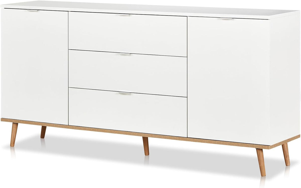 KHG, Sideboard, Weiss, 2-türig mit Einlegeboden 3 Schubladen Scandi