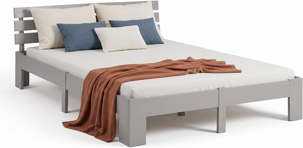Homestyle4u, Bett, Grau, Holz 160x200 mit Lattenrost Kiefer Holz