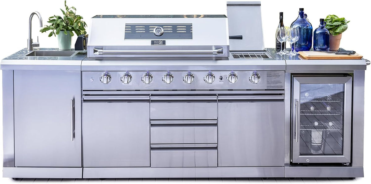 Ondis24, Kochfeld, Grau/Weiss, Outdoor-Küche Outdoorküche Gasgrill Kühlschrank Spülbecken