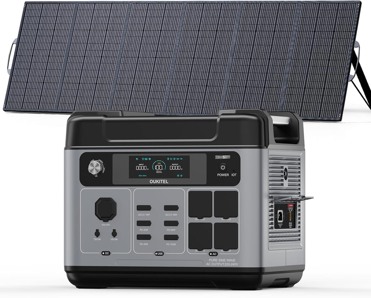 Voltark, Powerstation, 3200 W, 2048Wh, 500 W, Grau, Solargenerator, OUKITEL / Solargenerator mit Solarpanel P2001E Pro