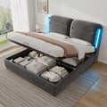 Rtopsu, Matratze, 180x200 cm, Grau, Polsterbett Doppelbett mit LED, Bett mit Stauraum und Kopfteil, Samt, Ohne