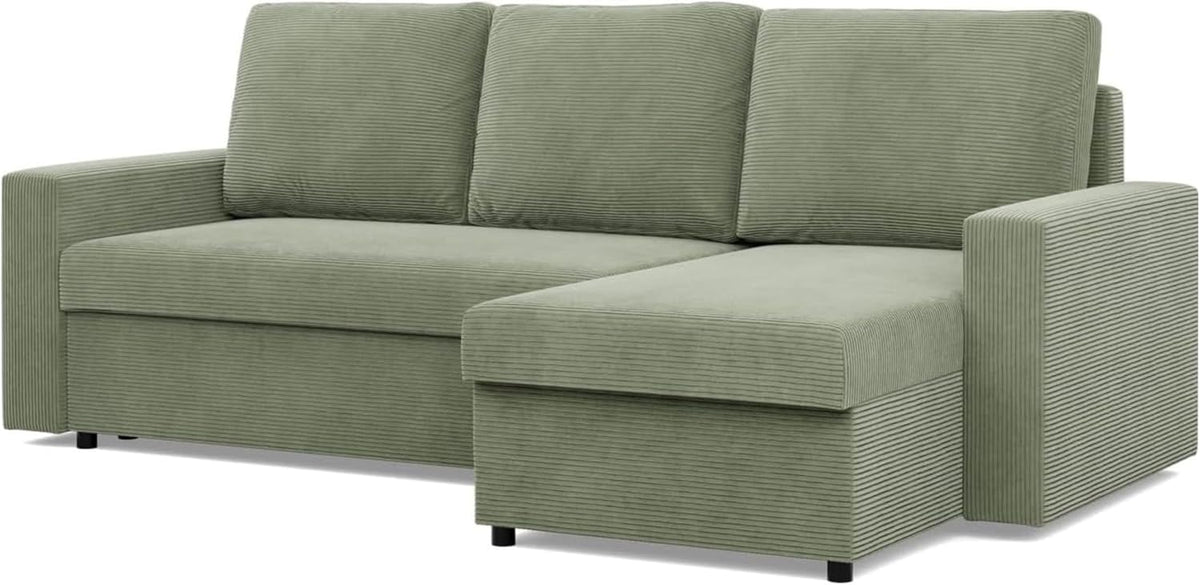 Sofa, Mebligo, 231 x 140 x 85 cm, Grün, Eck mit Schlaffunktion und Bettkasten NEO Kollektion, Wohnlandschaft, L Form