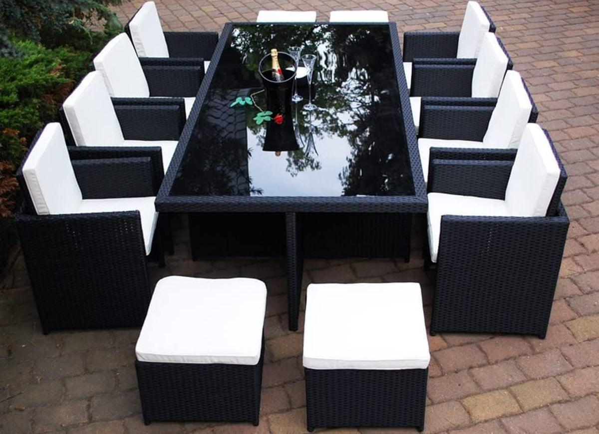 Ragnarök-Möbeldesign, Essgruppe, Schwarz, Wieland Premium PolyRattan - Deutscher Hersteller - 8 Jahre