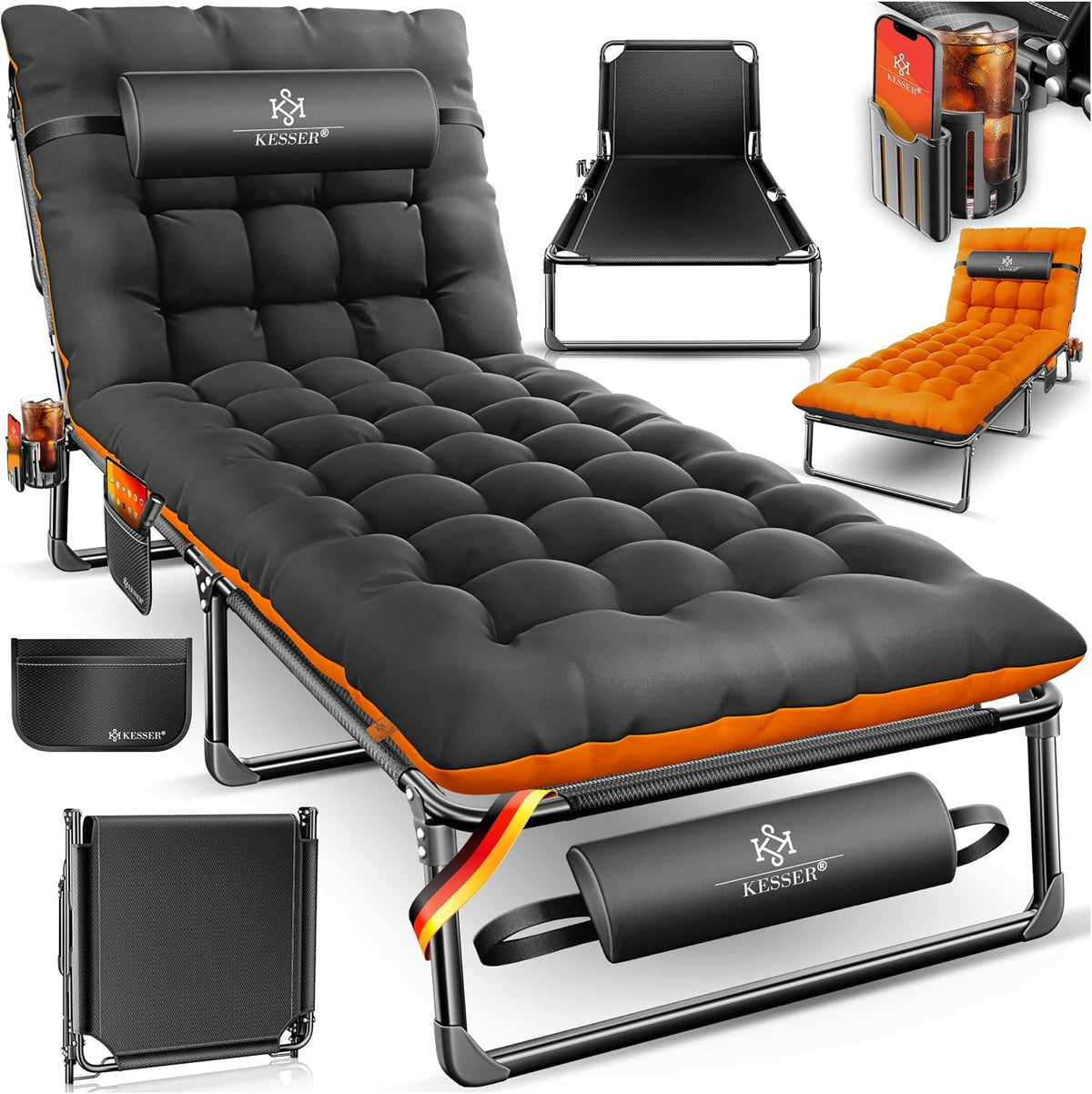 KESSER, Feldbetten & Hängematten, 190x68x30 cm, 250 kg, Grau/Weiss, ® Campingbett Feldbett klappbar bis belastbar aus
