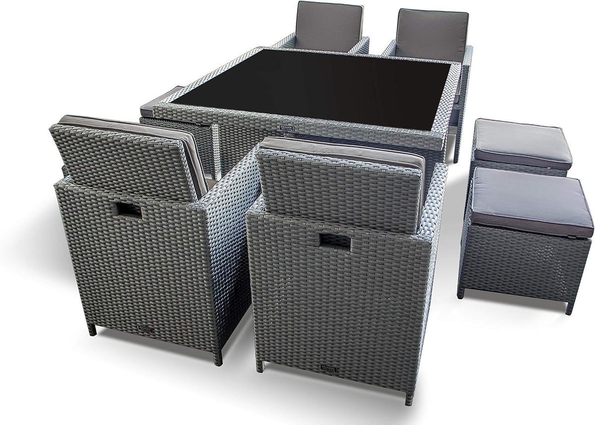 Ragnarök-Möbeldesign, Essgruppe, Grau, PolyRattan - DEUTSCHE Marke - EIGNENE Produktion - 8 Jahre
