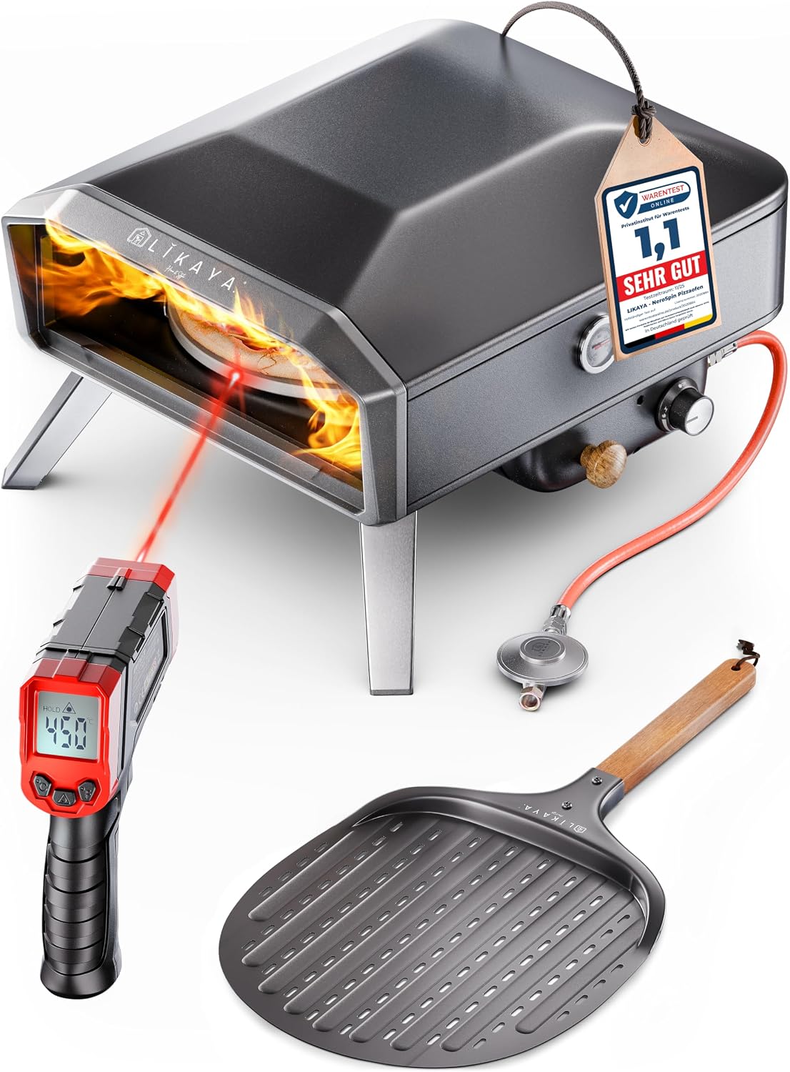 LIKAYA, Aussenküchen, 6,2kW, Grau, NeroSpin Pizzaofen Gas, Outdoor Gas Pizzaofen 450°C - Gas Pizza Ofen Outdoor mit