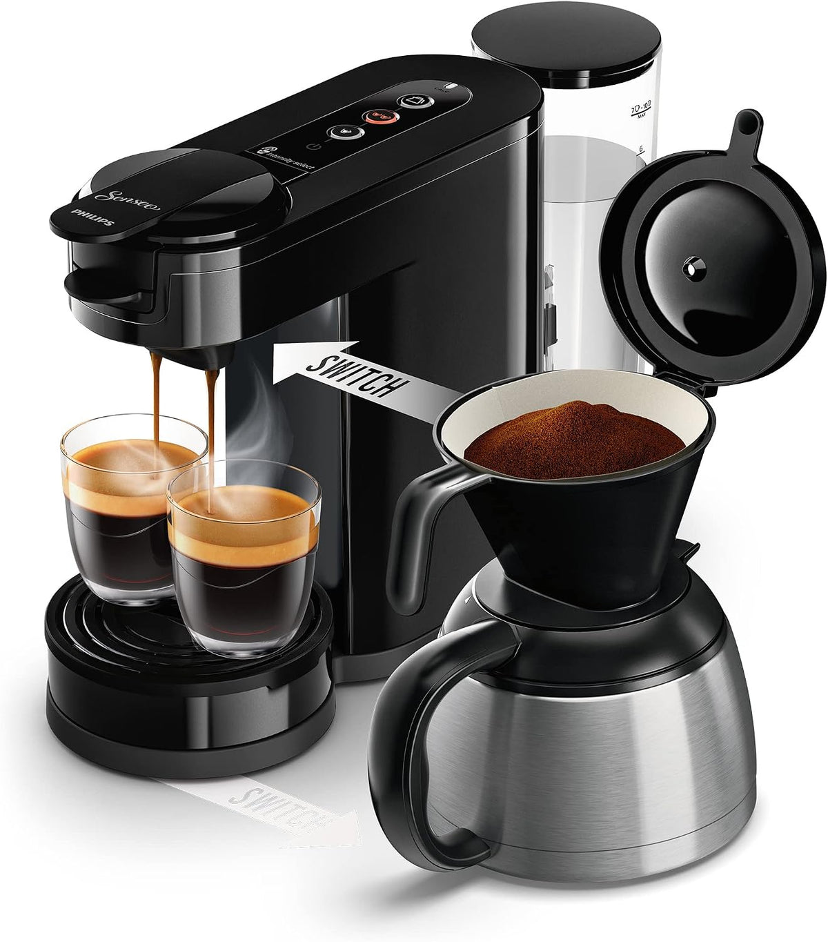 PHILIPS, Kaffeemaschine, Schwarz, Senseo Switch Pad- und Filter, 7 Tassen
