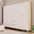 Forte, Kleiderschrank, Eiche, VANKKA 230, Skandi Schrank mit 5 Drehtüren und 2 Schubladen, Filigrane Möbelbeine