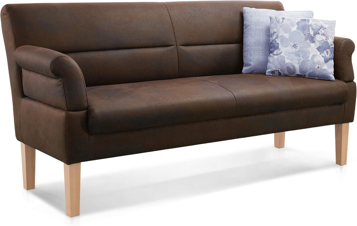 CAVADORE, Sofa, Braun, 3-Sitzer Kira mit Federkern / Sitzbank für Küche, Esszimmer / Inkl. Armteilfunktion / 189 x 94 x 81 /