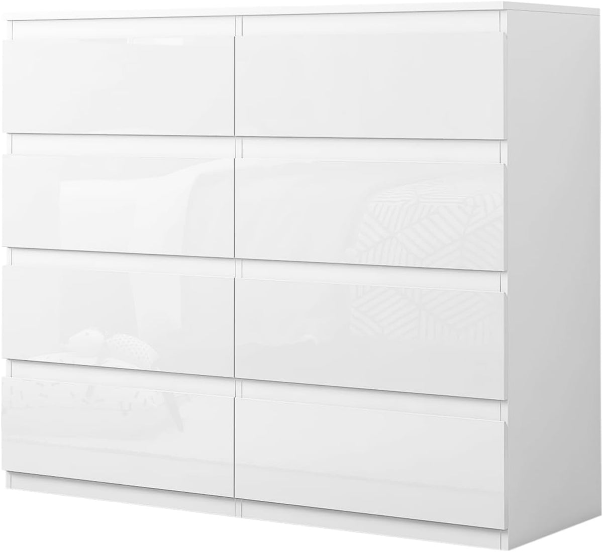 HTI living, Sideboard, Weiss, Kommode Kenji 8 Schubladen Hochglanz