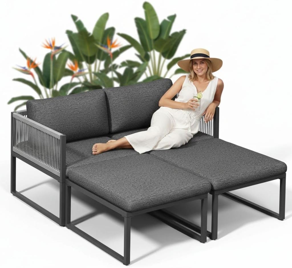Melko, Gartenmöbel-Set, Anthrazit/Grau, Gartenmöbel Set Lounge Sitzgruppe 4-teilig Aluminium
