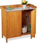 Relaxdays, Pflanztische, 94 x 94 x 47 cm, Braun, Pflanztisch mit Unterschrank, Holz, Zinn Arbeitsplatte, HBT:, Outdoor Gartenschrank