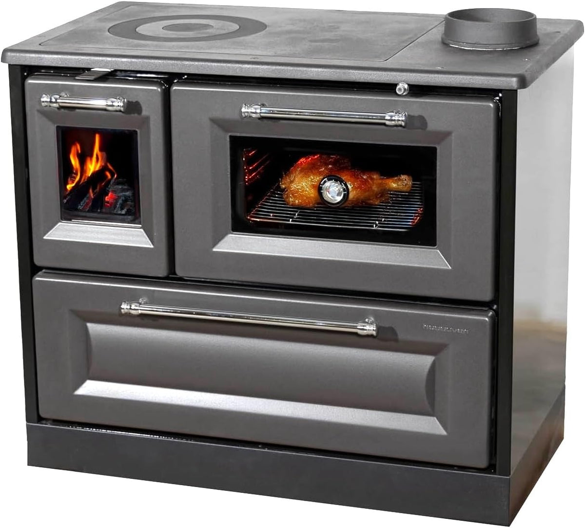 Hosseven, Kaminofen, 8 kW, Anthrazit, mit Backfach und Herdplatte 4012 Holzofen Holz Ofen