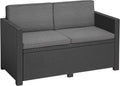 Keter, Sofa, 129 x 63 x 77 cm, Grau, Allibert by Victoria Garten - 2-Sitzer Lounge in Rattanoptik, Inkl. Sitz- & Rückenkissen
